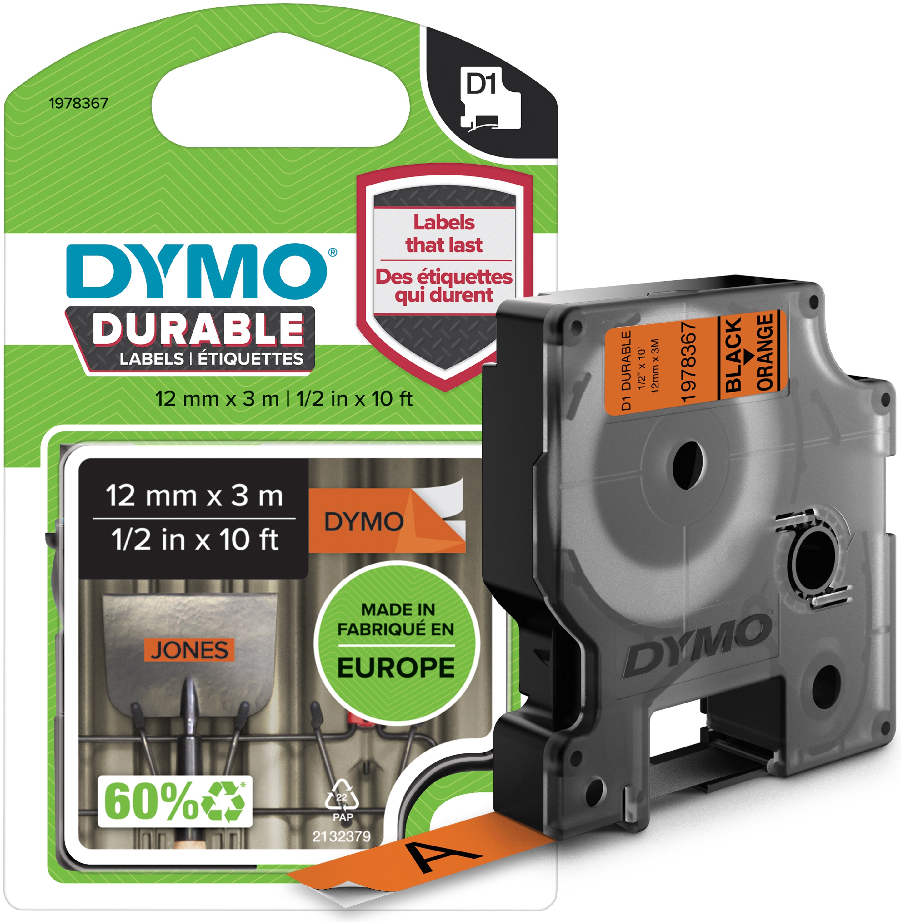 Dymo Schriftband D1 1978367 | 12 mm | Schwarz auf Orange | 3 m