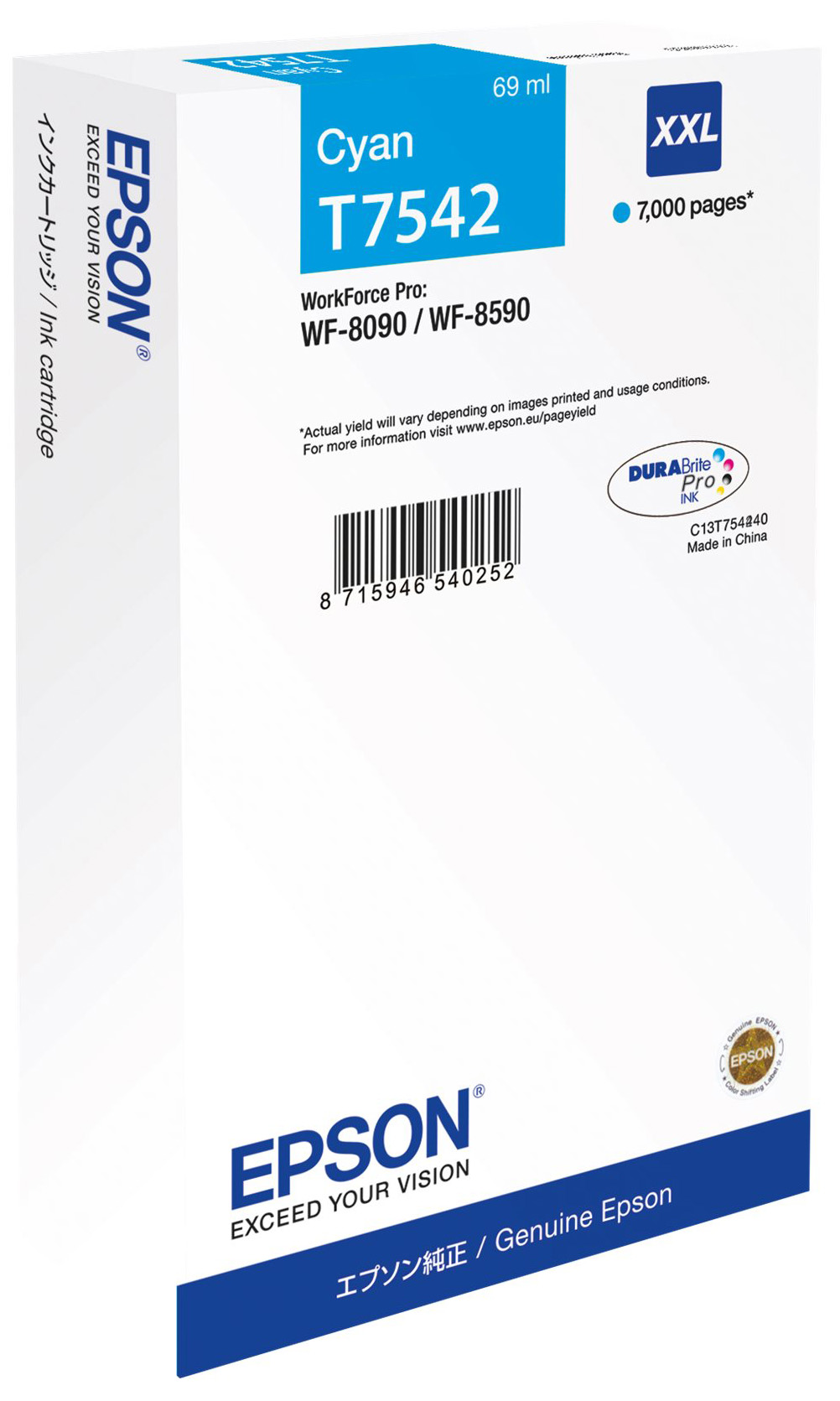 Original Epson T7542 | C13T754240 | C13T75424N Tinte Cyan XXL