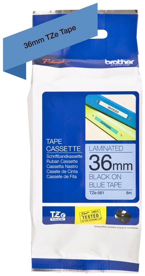 Brother Schriftband TZe-561 | 36 mm | Schwarz auf Blau | 8 m