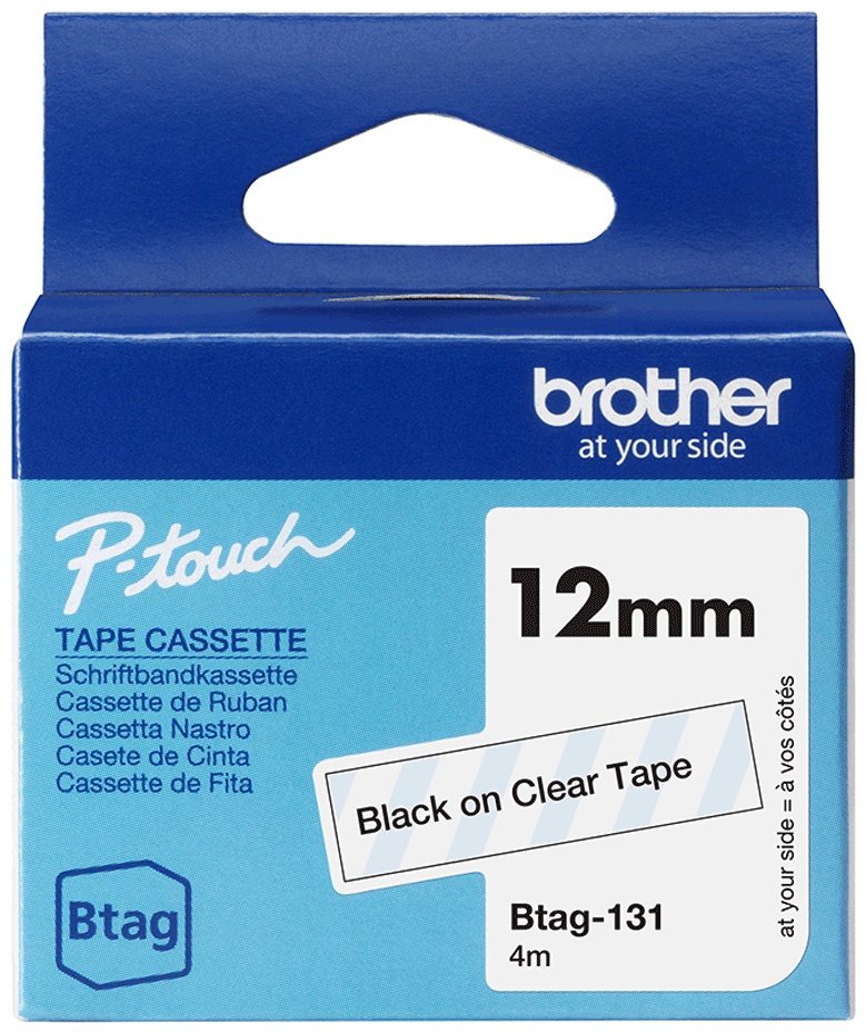 Brother Schriftband Btag BTAG131 | 12 mm | Schwarz auf Transparent | 4 m