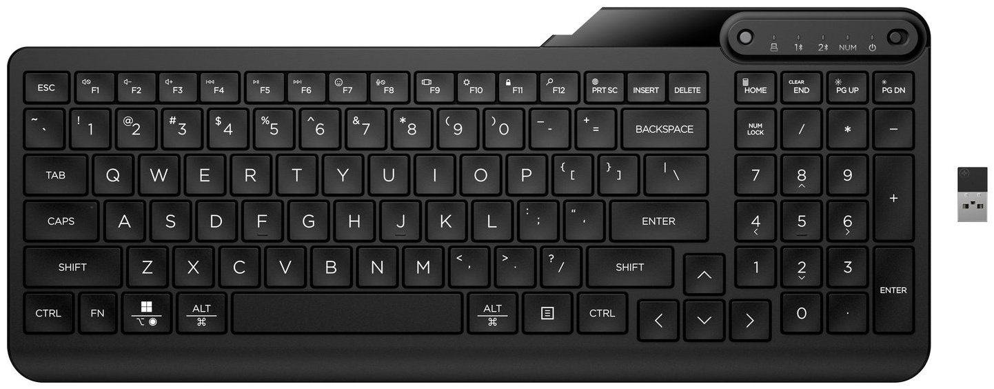 HP 475 Tastatur | Funk + Bluetooth | QWERTZ (DE) | mit Ziffernblock | 2× AAA-Batterie | Schwarz