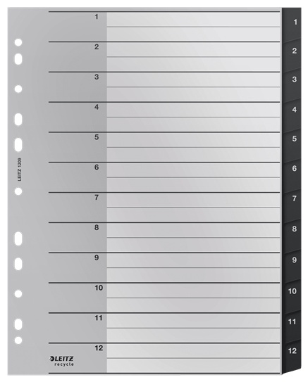 Leitz Register recycle 1209 | DIN A4 | 1-12 · 12-teilig | Schwarz