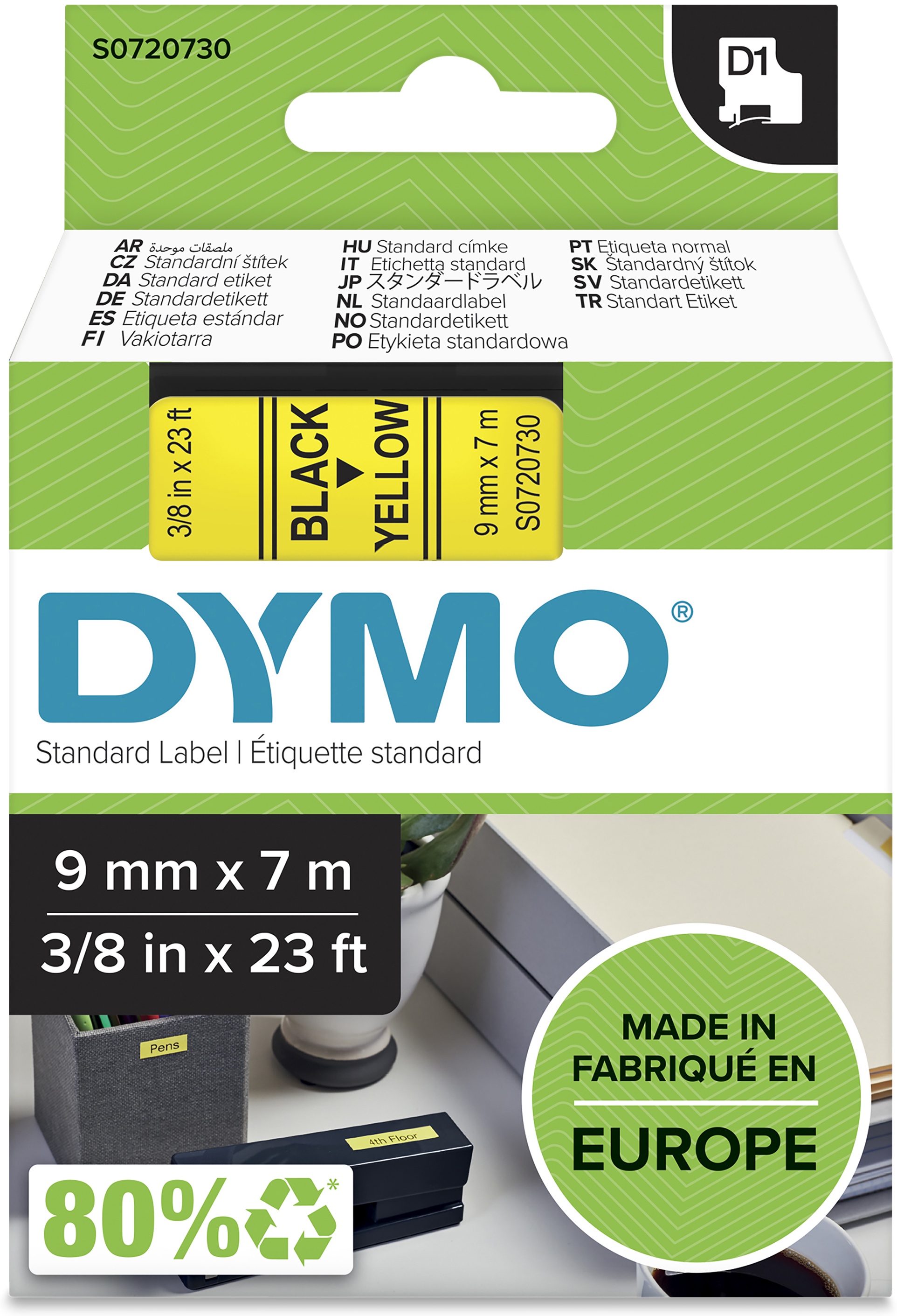 Dymo Schriftband D1 40918 | 9 mm | Schwarz auf Gelb | 7 m