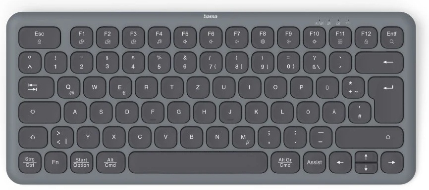 Hama WK-500 Tastatur | Funk + Bluetooth | QWERTZ (DE) | ohne Ziffernblock | 2× AAA-Batterie | Schwarz