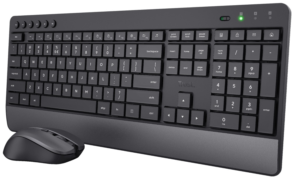 Trust Trezo Tastatur-Maus-Set | Funk (2,4 GHz) | QWERTZ (DE) | mit Ziffernblock | 3× AA-Batterie | Schwarz