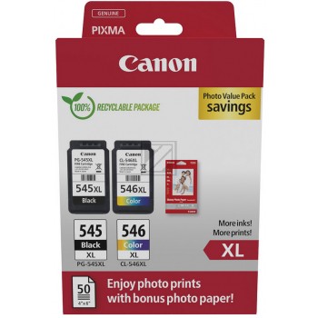 Canon PG-545 XL + CL-546 XL schwarz, color Druckköpfe + Fotopapier, 2er-Set