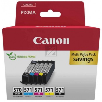 Canon PGI-570 PGBK + CLI-571 BK/C/M/Y 2x schwarz, cyan, magenta, gelb Druckerpatronen, 5er-Set