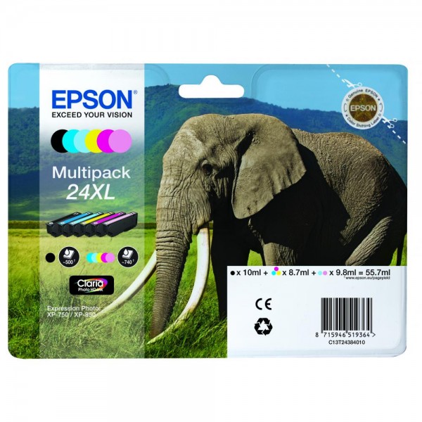 6 EPSON 24XL / T2438XL schwarz, cyan, magenta, gelb, light cyan, light magenta Tintenpatronen