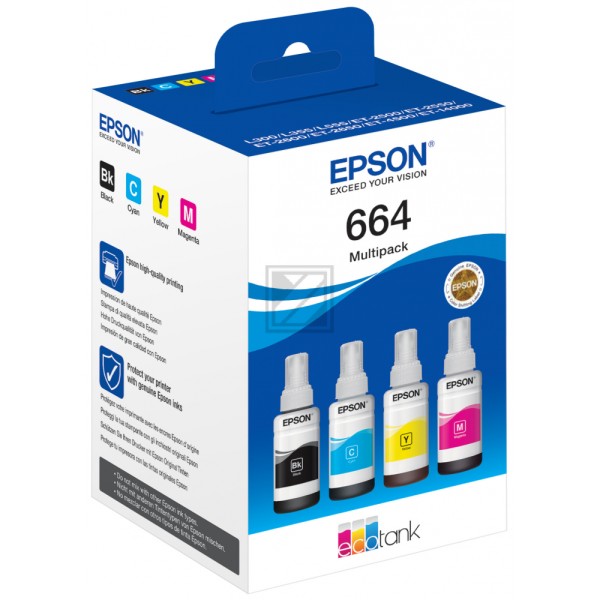 EPSON T6646 schwarz, cyan, magenta, gelb Tintenflaschen, 4er-Set