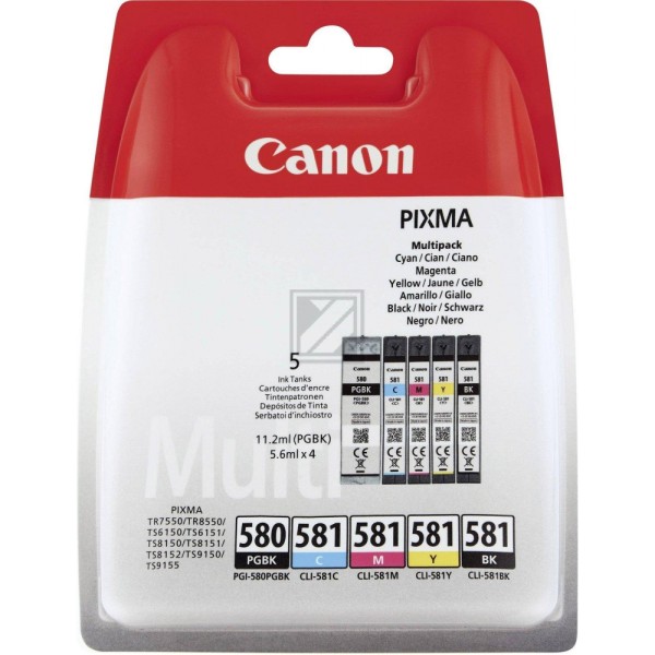 Canon PGI-580 PGBK/CLI-581 BK/C/M/Y schwarz, cyan, magenta, gelb Druckerpatronen, 5er-Set