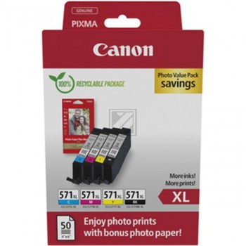 Canon CLI-571 XL C/M/Y/BK schwarz, cyan, magenta, gelb Druckerpatronen + Fotopapier