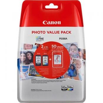 Canon PG-545 XL + CL-546 XL schwarz, color DruckkÃÂ¶pfe + 50 Blatt Fotopapier, 10 x 15 cm