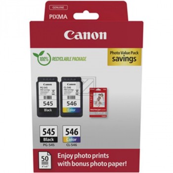 Canon PG-545/CL-546 schwarz, color Druckköpfe + Fotopapier, 2er-Set