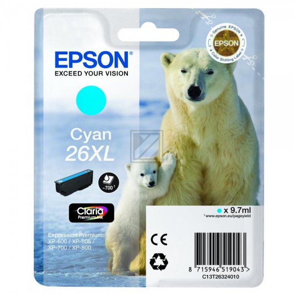 EPSON 26 XL / T2632 XL cyan Tintenpatrone