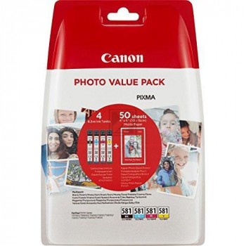 Canon CLI-581XL BK/C/M/Y schwarz, cyan, magenta, gelb Druckerpatronen + Fotopapier, 4er-Set