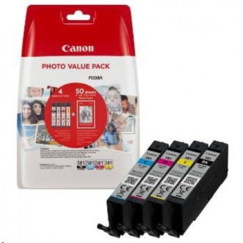 Canon CLI-581 BK/C/M/Y schwarz, cyan, magenta, gelb Druckerpatronen + Fotopapier, 4er-Set