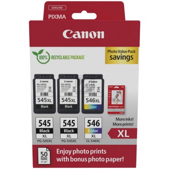 Canon PG-545XLx2/CL-546XL schwarz, color Druckköpfe + Fotopapier, 3er-Set