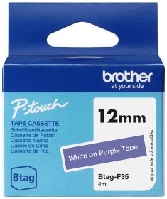 Brother Schriftband Btag BTAGF35 | 12 mm | Weiß auf Lila | 4 m
