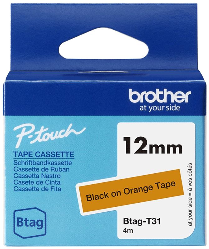 Brother Schriftband Btag BTAGT31 | 12 mm | Schwarz auf Orange | 4 m