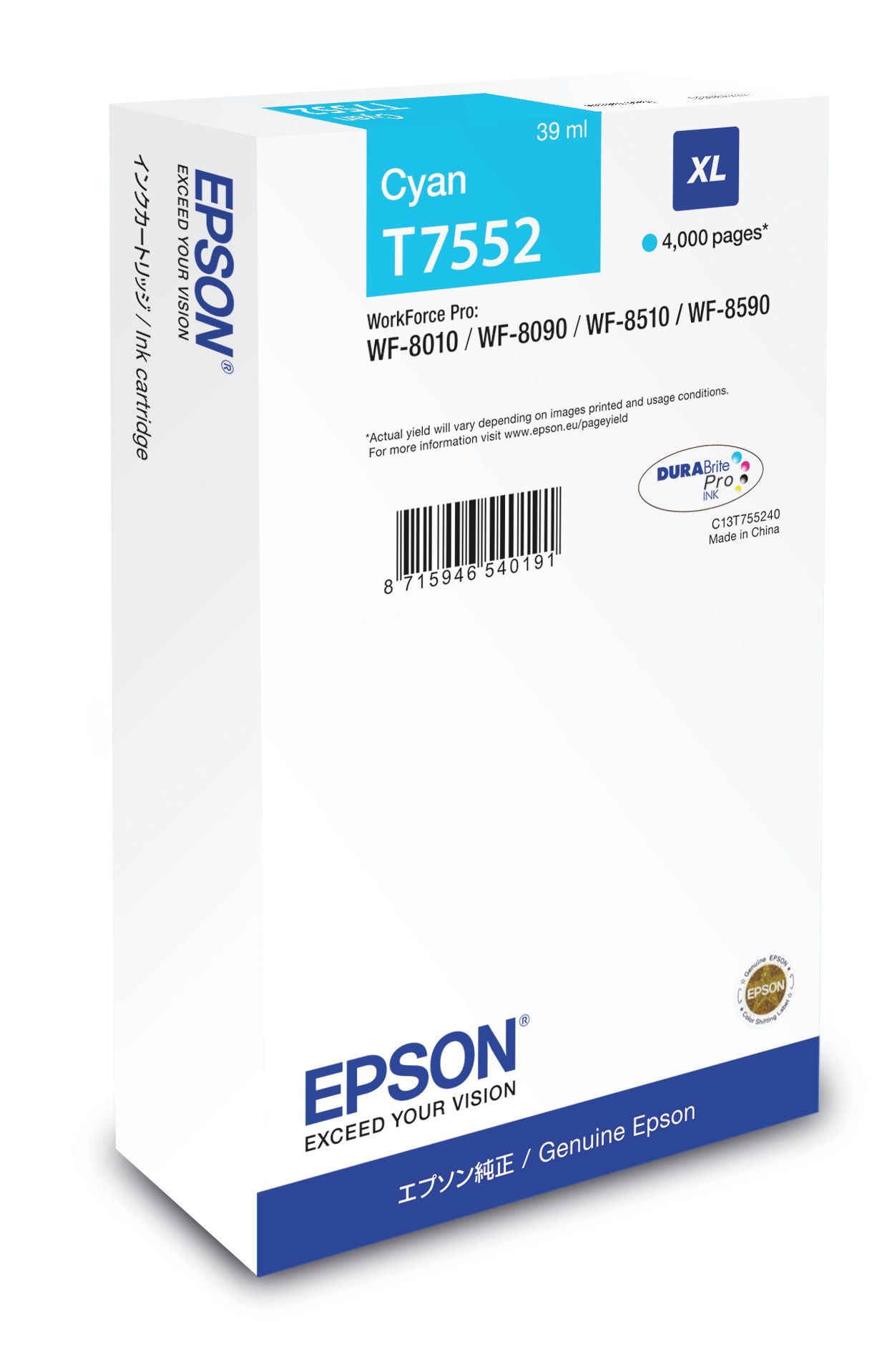 Original Epson T7552 | C13T755240 | C13T75524N Tinte Cyan XL