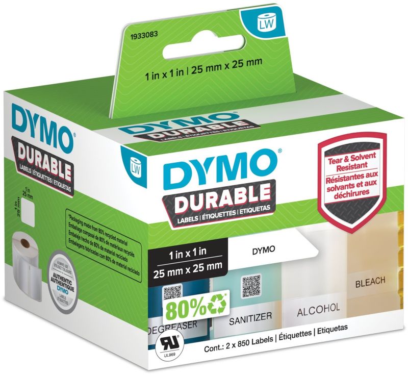 Dymo Etikettenrolle 1933083 (2 Rollen) | 25x25 mm | Weiß | Folie