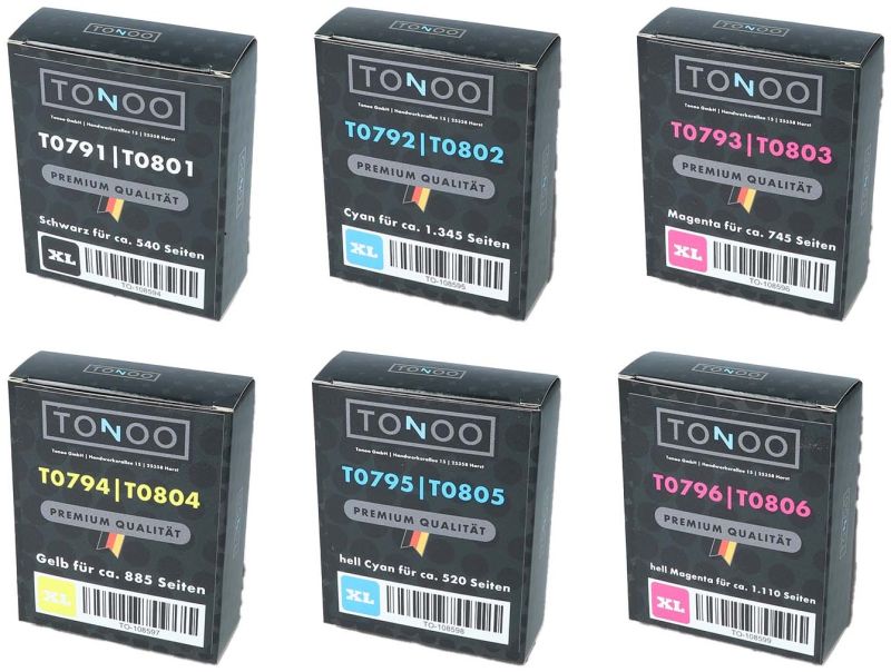Tonoo® Tinte ersetzt Epson T0791 - T0796 6 Farben Spar Set XL