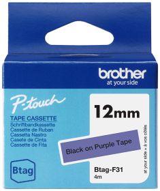 Brother Schriftband Btag BTAGF31 | 12 mm | Schwarz auf Lila | 4 m